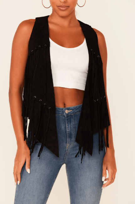 Women's Suede Leather Vest In Black