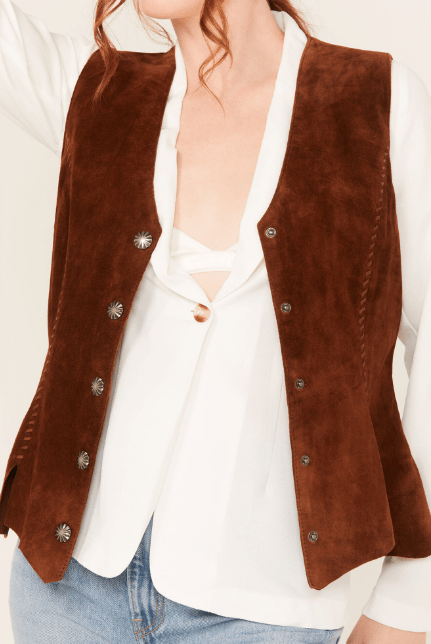 Women's Suede Leather Vest In Brown