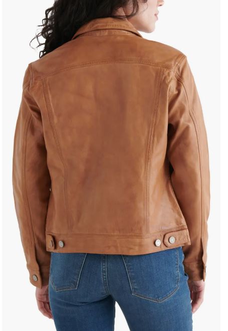 Women's Trucker Brown Lambskin Leather Jacket - Arcane Fox