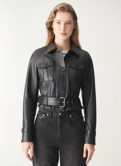 Women's Trucker Harrington Leather Jacket In Black