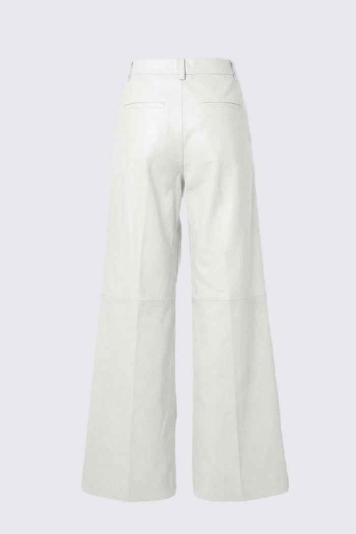Women's Wide Leg White Leather Pant