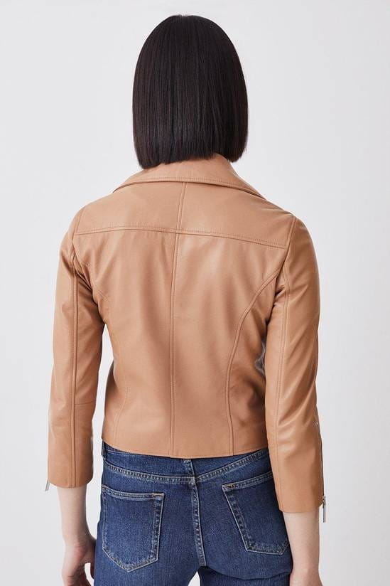 Women's 3/4 Sleeves Biker Leather Jacket In Brown - Arcane Fox