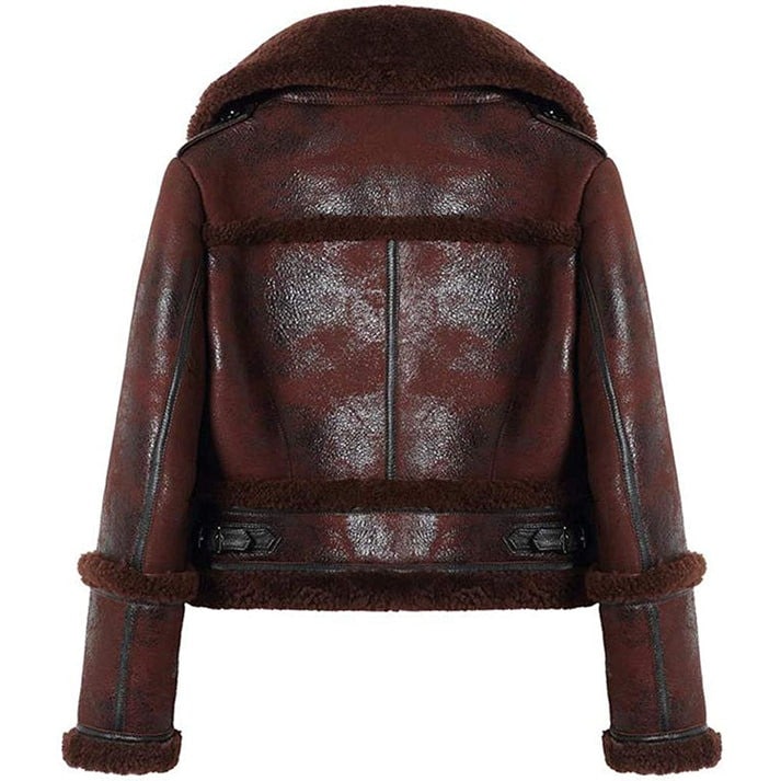 Arcane Fox - Women's B3 Aviator Sheepskin Leather Jacket In Chocolate Brown