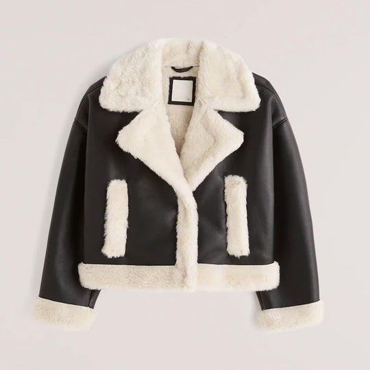 Arcane Fox - Women's B3 Cropped Shearling Leather Jacket In Black