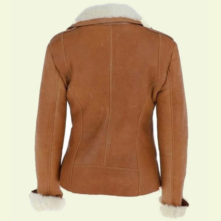 Arcane Fox - Women's B3 Shearling Biker Leather Jacket In Brown
