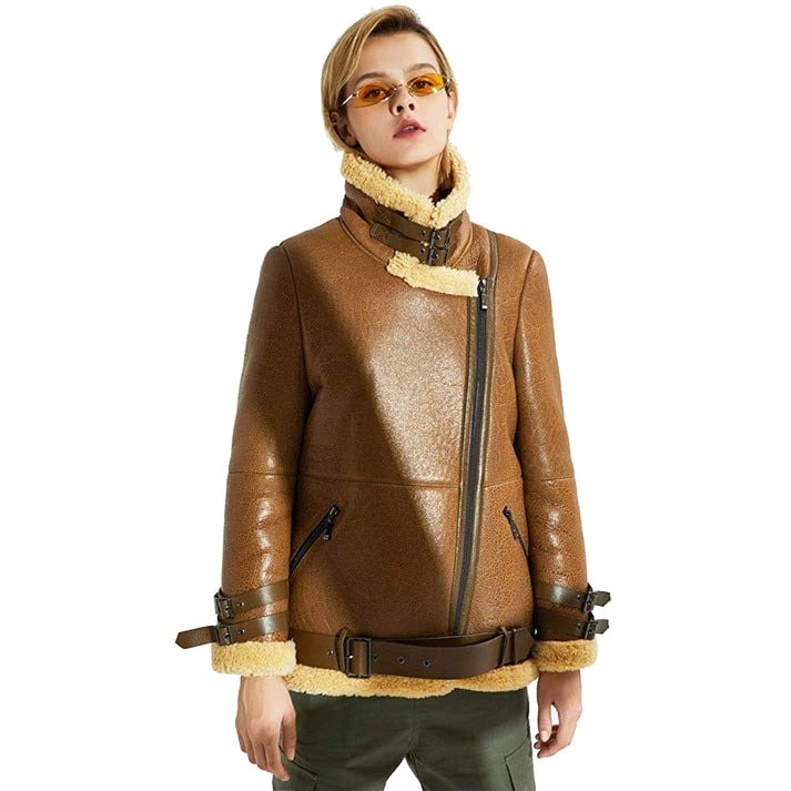 Arcane Fox - Women's B3 Sheepskin Leather Jacket In Brown