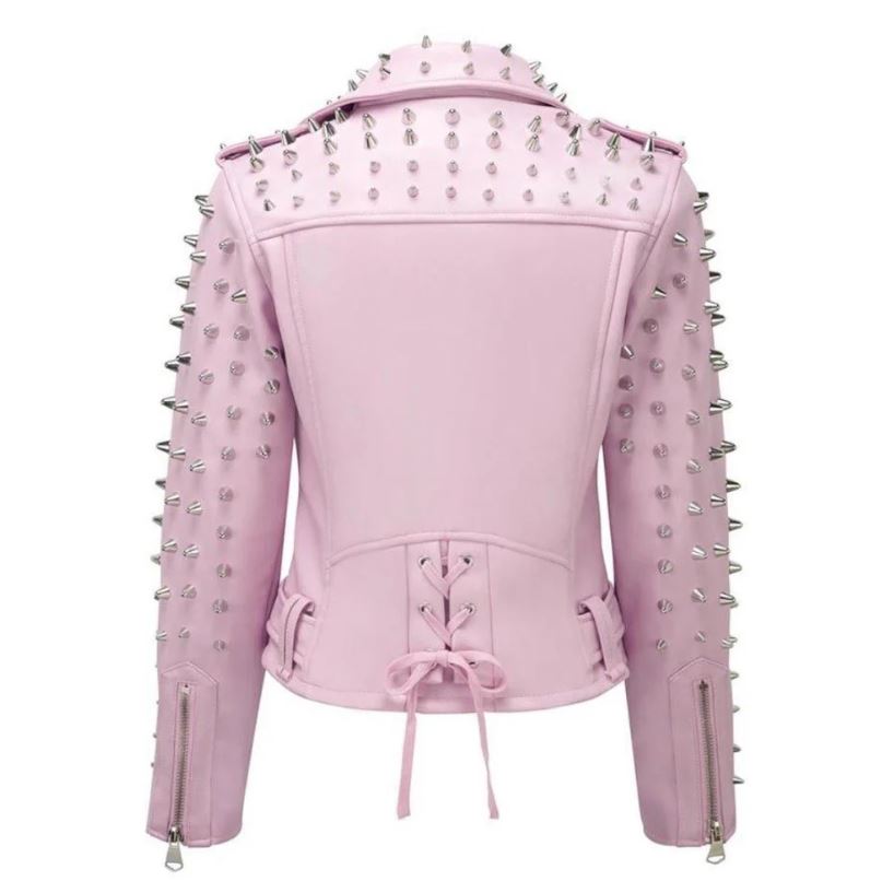 Women's Baby Pink Studded Leather Jacket