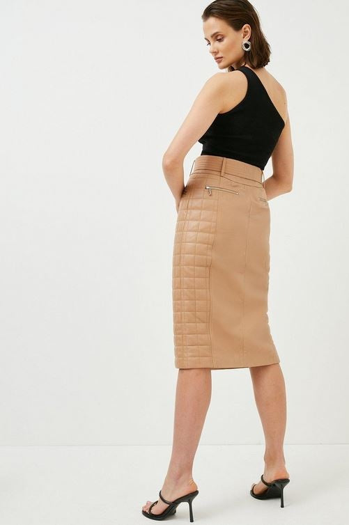 Women's Beige Quilted Leather Skirt