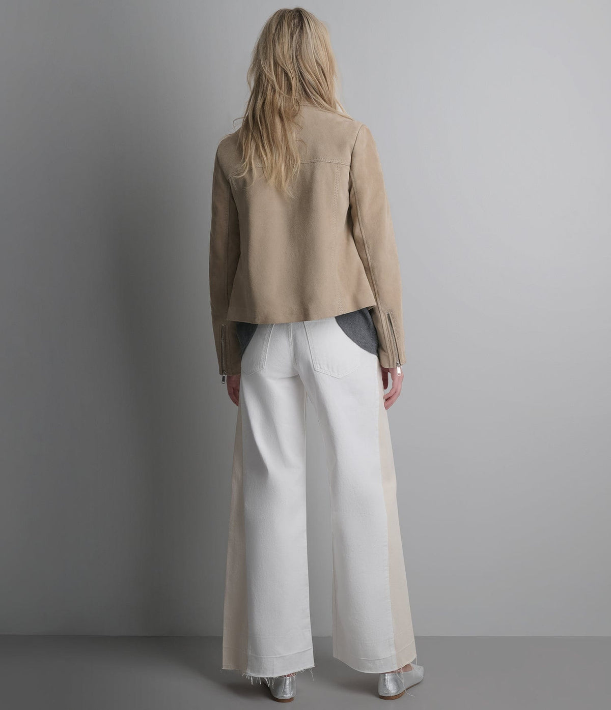 Women's Beige Scuba Suede Leather Jacket - Arcane Fox