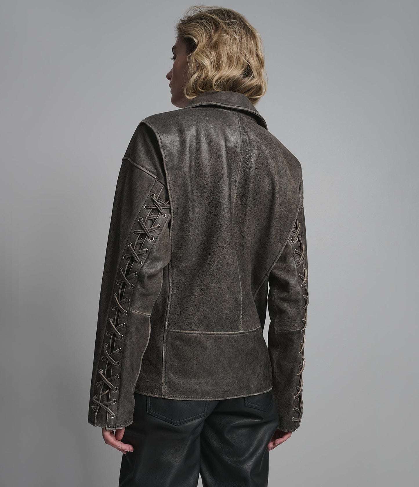 Women's Belted Biker Distressed Leather Jacket - Arcane Fox
