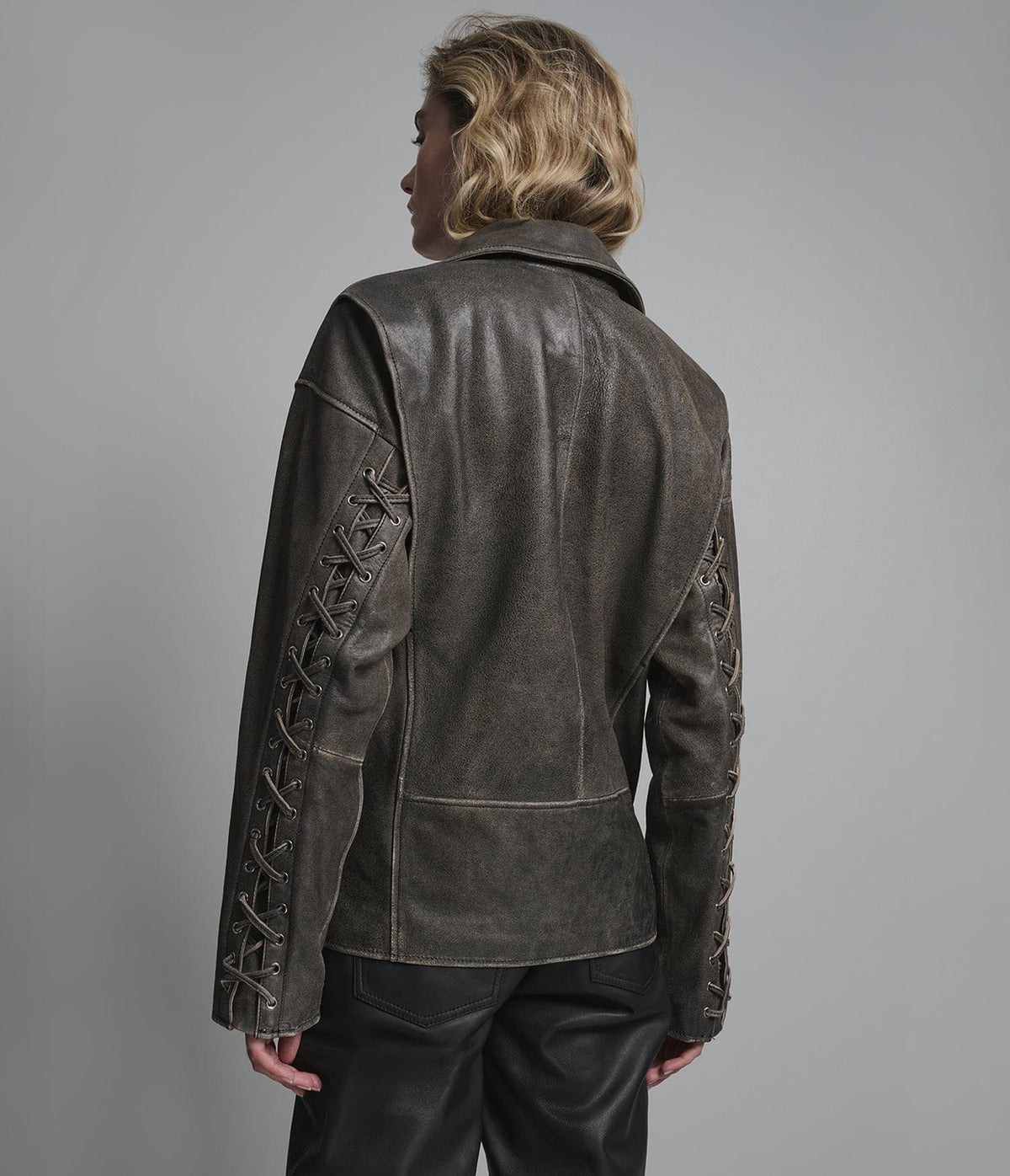 Women's Belted Biker Distressed Leather Jacket - Arcane Fox