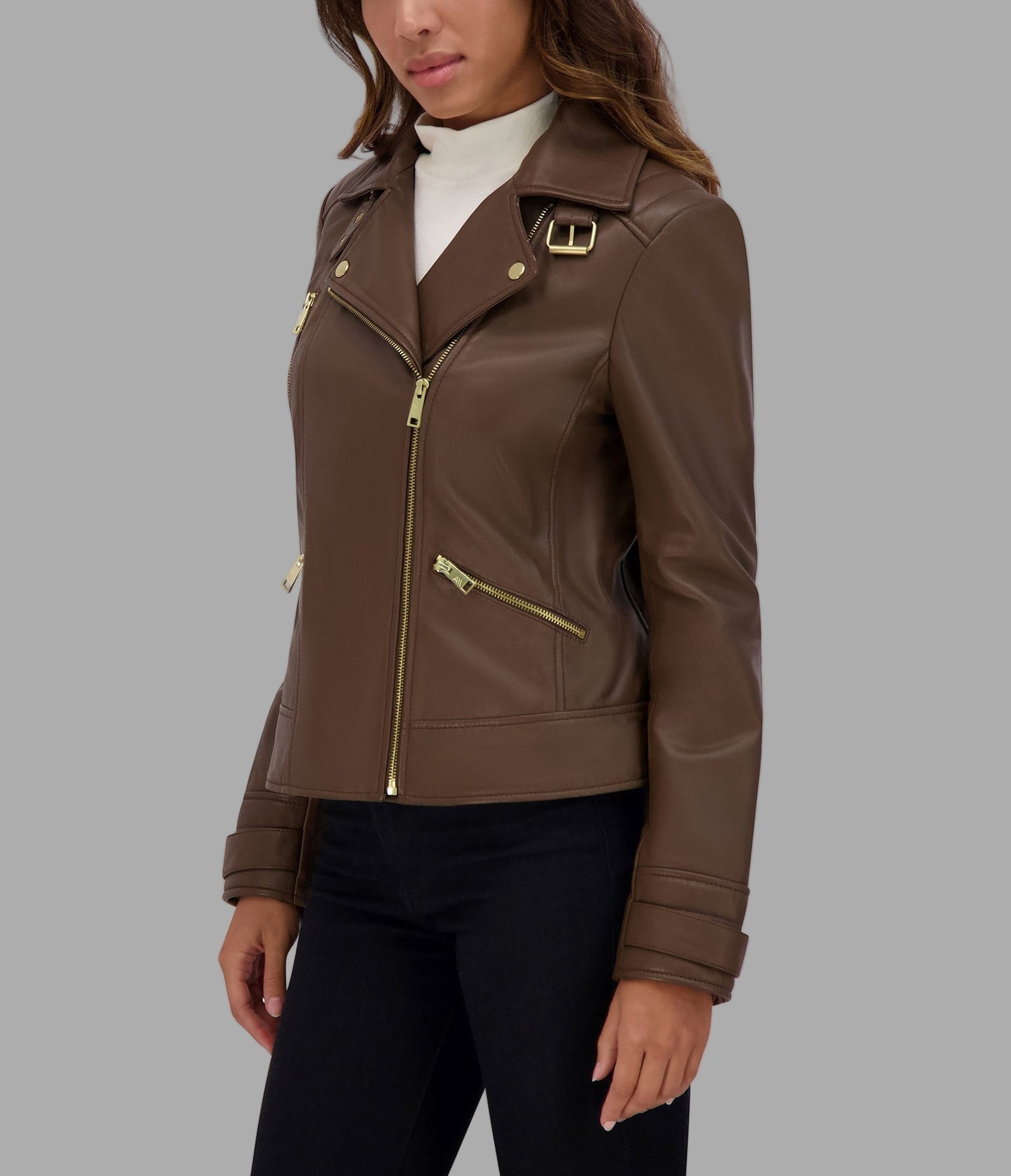 Women's Biker Brown Leather Jacket