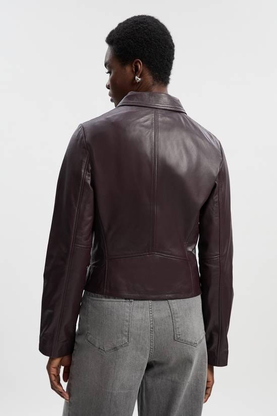 Women's Biker Cafe Racer Leather Jacket In Dark Brown - Arcane Fox