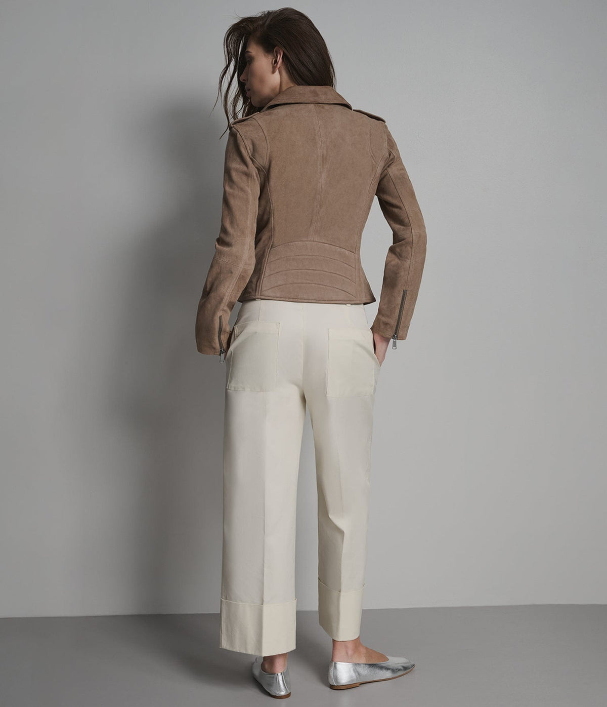 Women's Biker Suede Leather Jacket In Beige - Arcane Fox