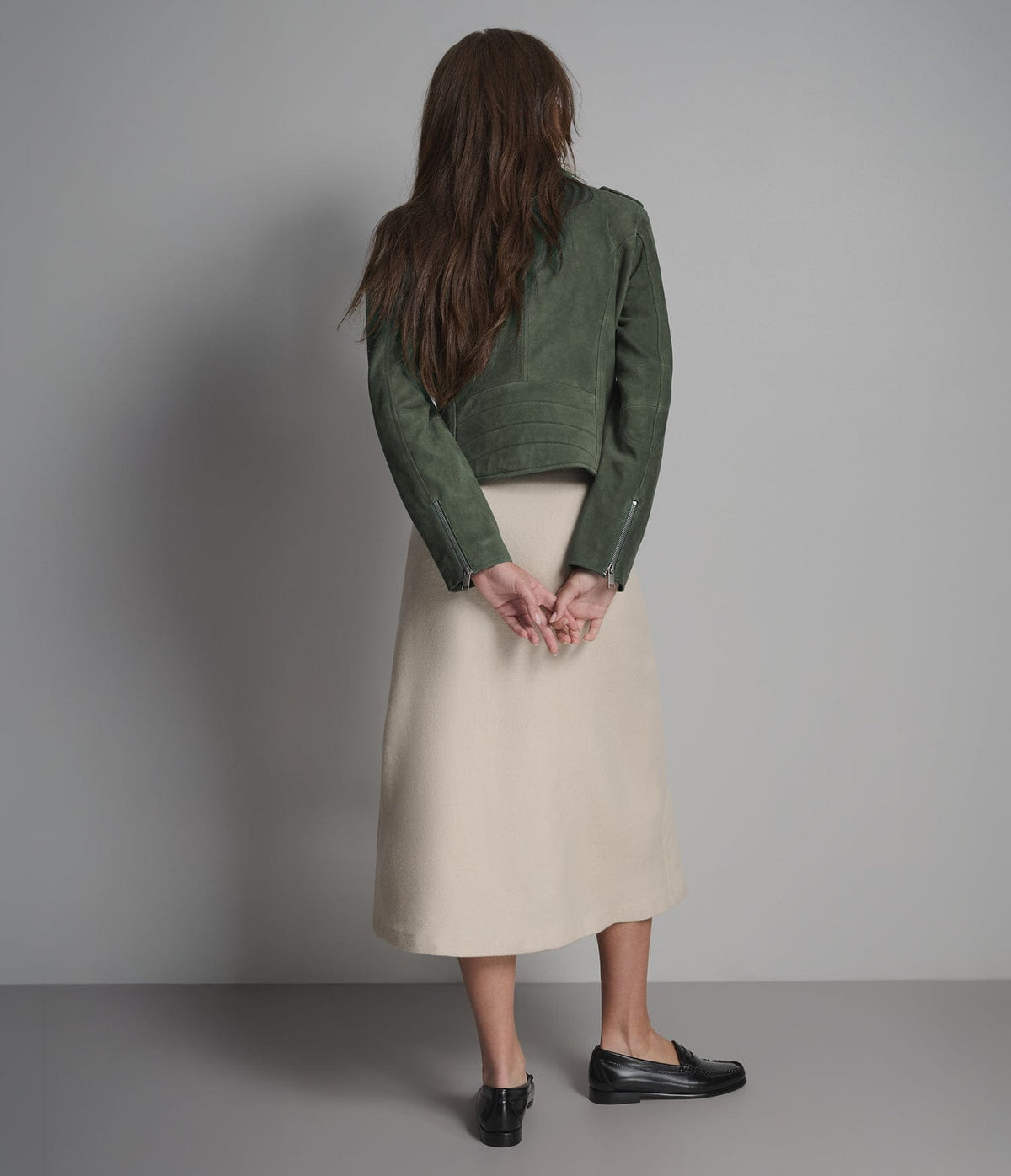 Women's Biker Suede Leather Jacket In Olive - Arcane Fox