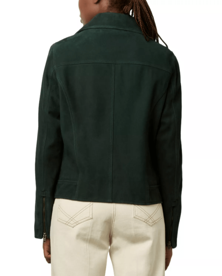 Women's Biker Suede Leather Jacket In Royal Green