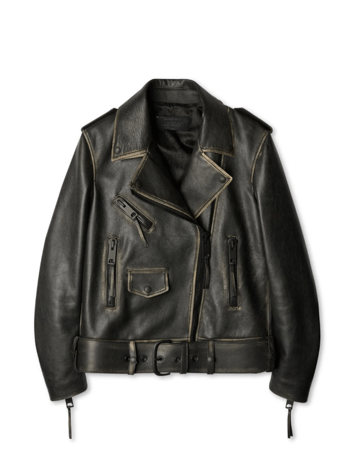 Women's Biker Vintage Leather Jacket In Black