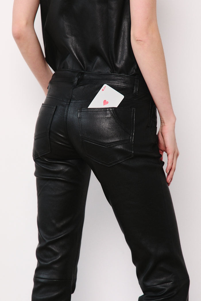 Women's Black Biker Leather Pant