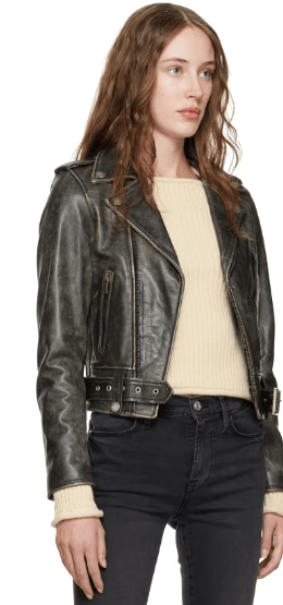 Women's Black Distressed Biker Leather Jacket