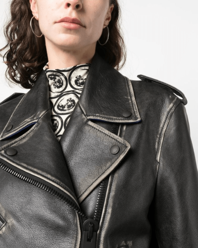 Women's Black Distressed Leather Vintage Jacket