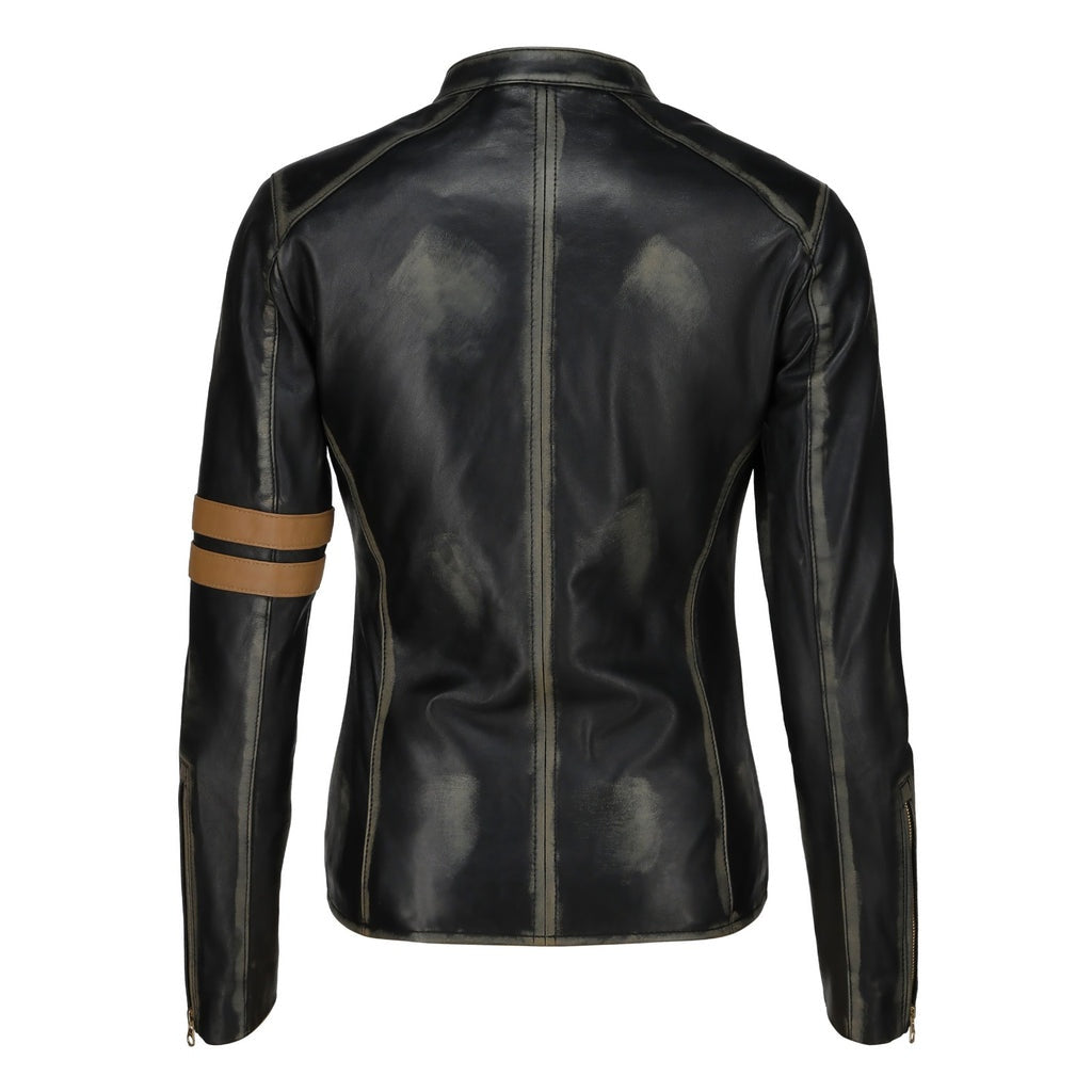 Women's Black Distressed Motorcycle Leather Jacket