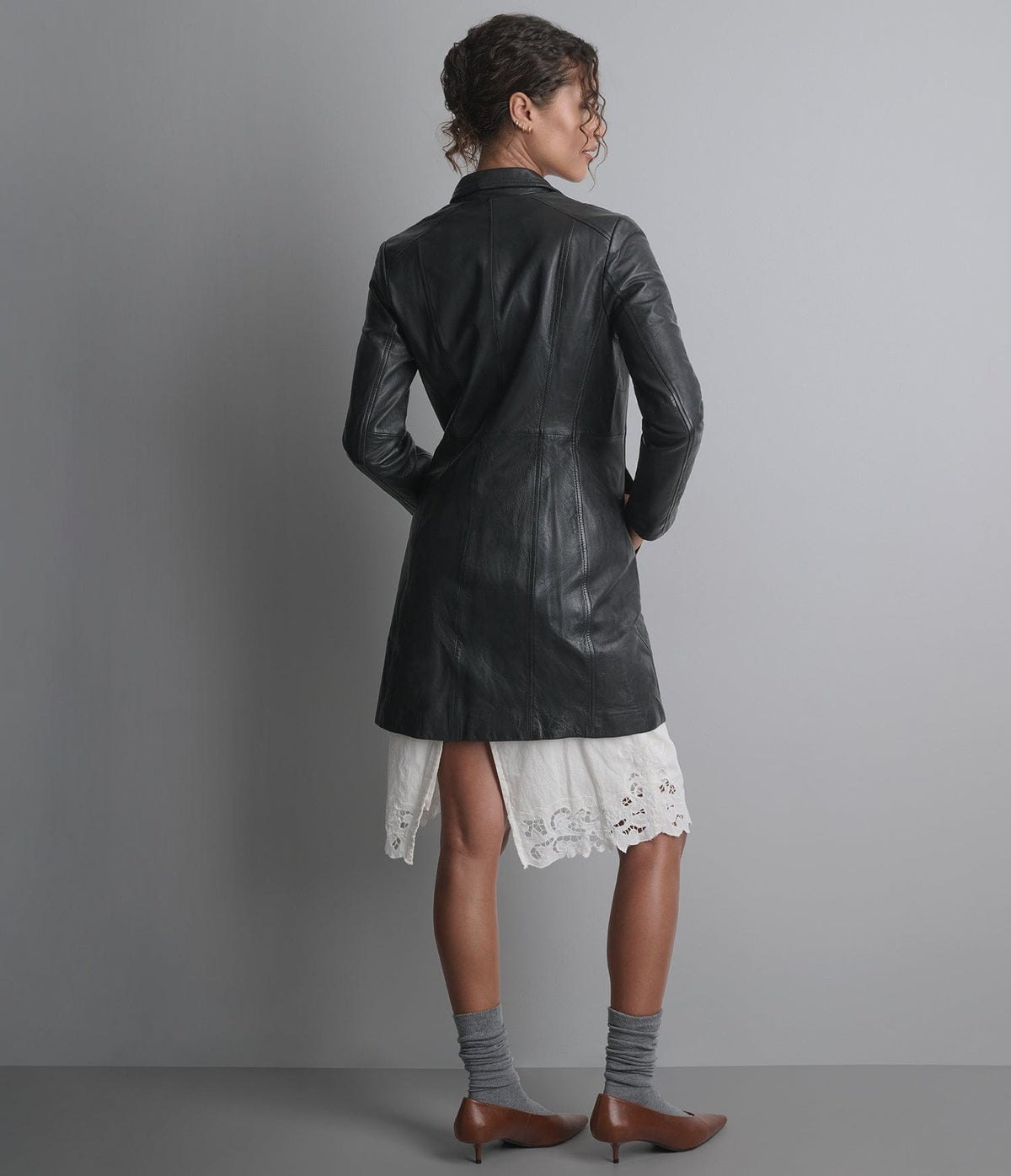 Women's Black Lambskin Leather Coat - Arcane Fox