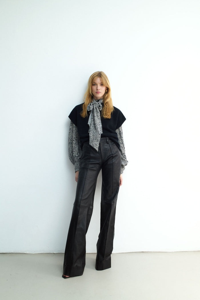 Women's Black Leather Motorcycle Pant