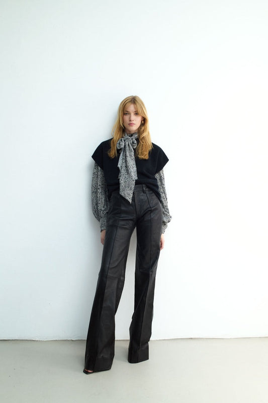 Women's Black Leather Motorcycle Pant