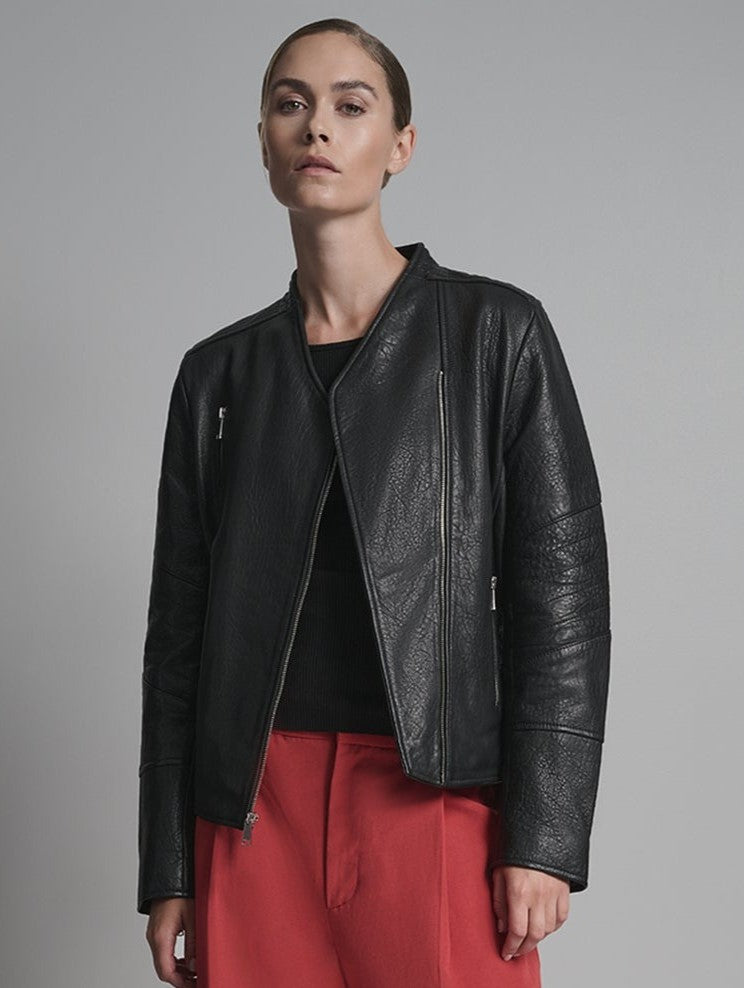 Women's Black Motorcycle Leather Jacket - Arcane Fox