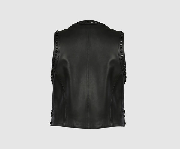 Women's Black Studded Leather Vest