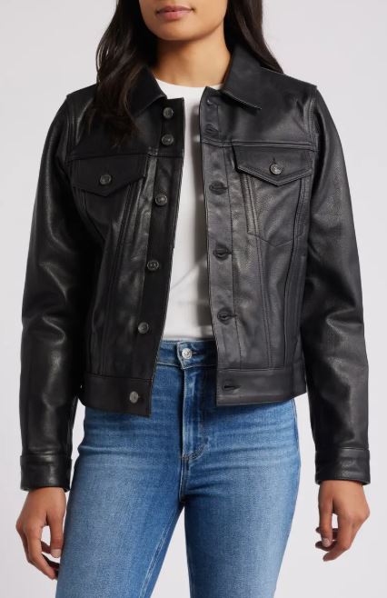 Women's Black Trucker Leather Jacket
