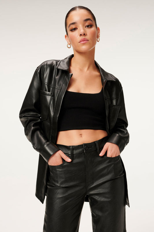 Women's Black Trucker Leather Shirt