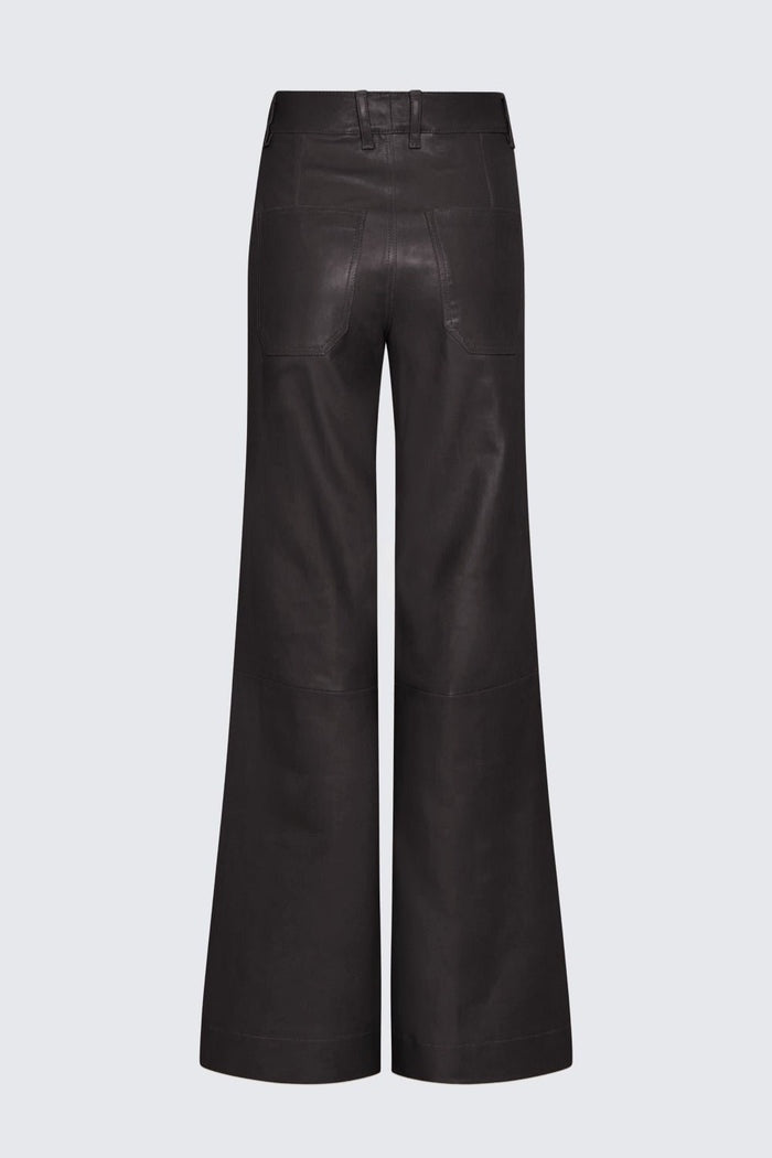 Women's Black Wide Leg Leather Pant