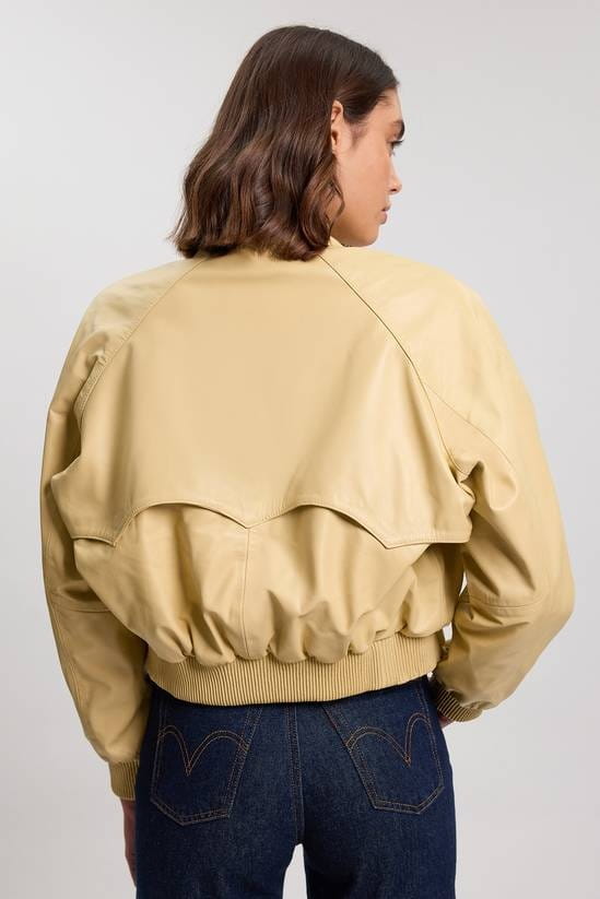 Women's Bomber Cropped Leather Jacket In Lemon - Arcane Fox