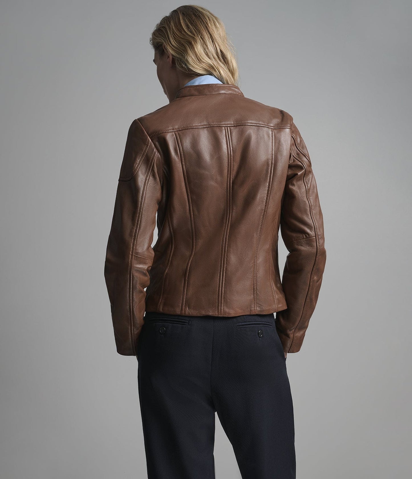Women's Brown Biker Cafe Racer Leather Jacket - Arcane Fox