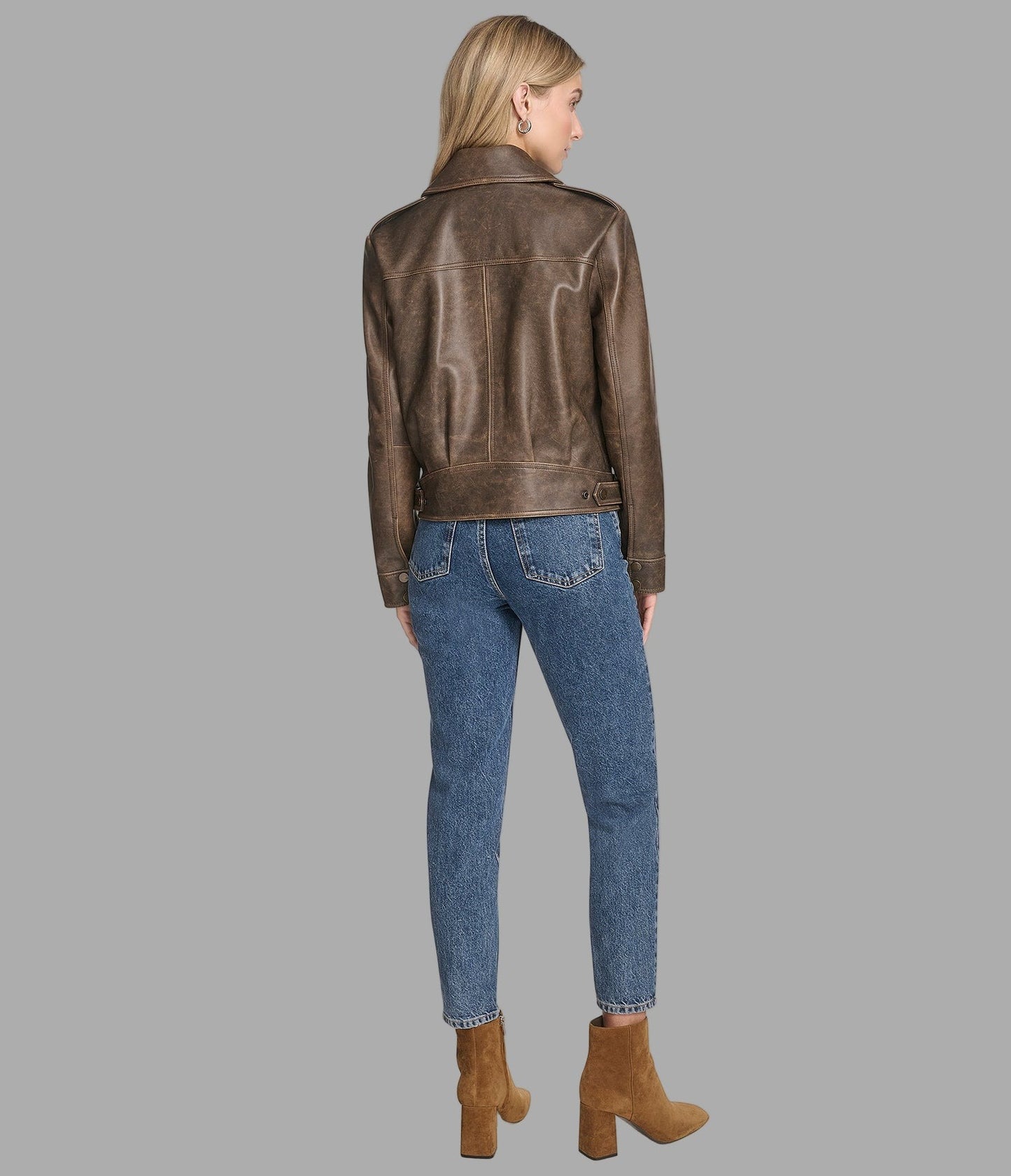 Women's Brown Harrington Distressed Leather Jacket - Arcane Fox