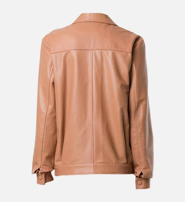 Women's Brown Lambskin Trucker Leather Jacket - Arcane Fox