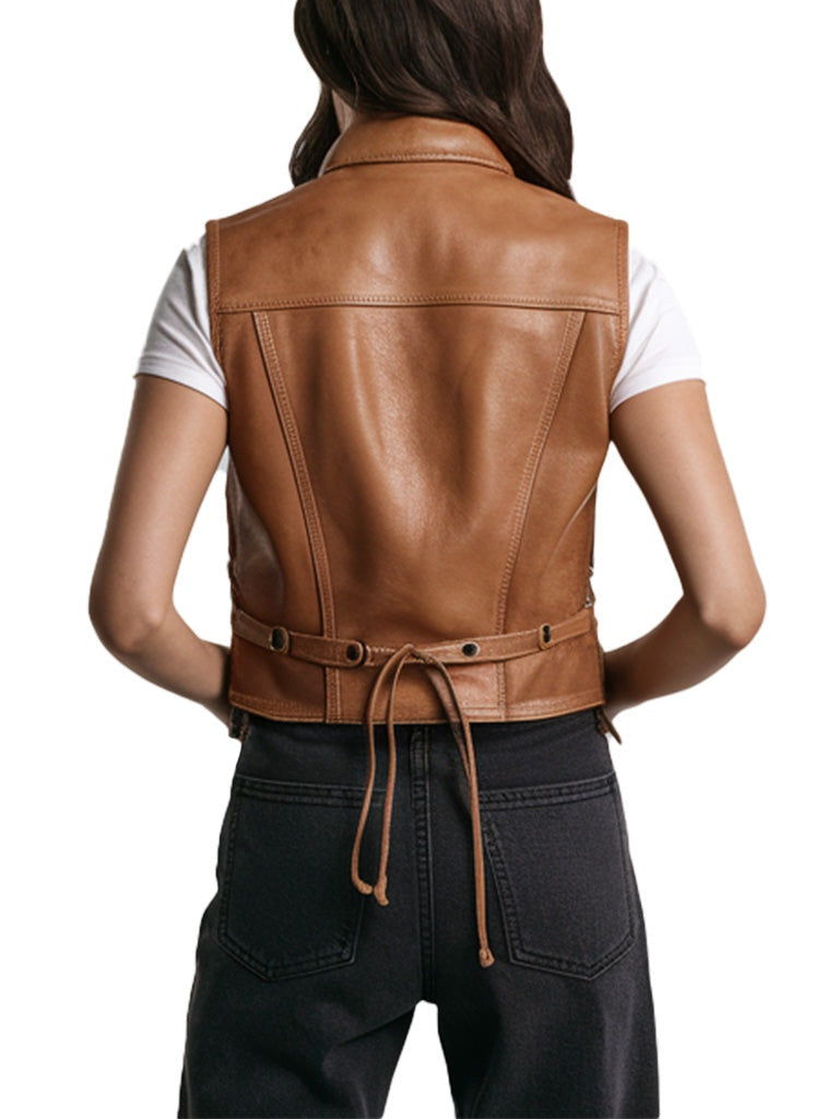 Women's Brown Leather Biker Vest