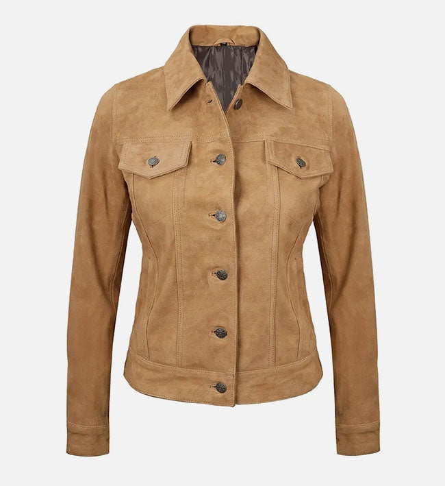Women's Brown Suede Trucker Leather Jacket