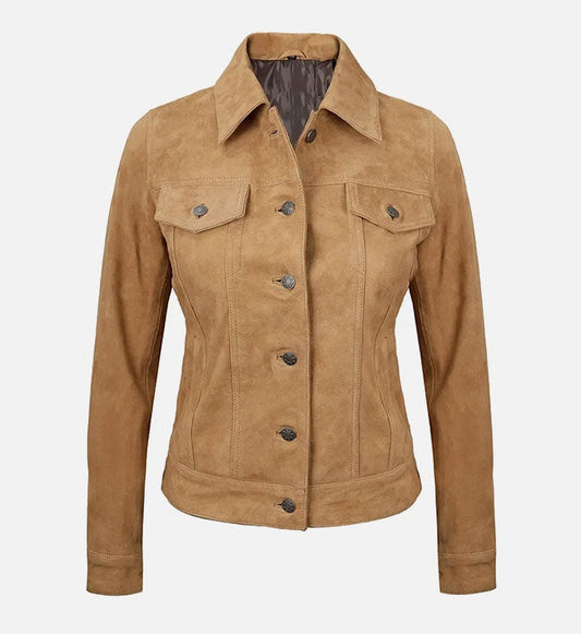 Women's Brown Suede Trucker Leather Jacket