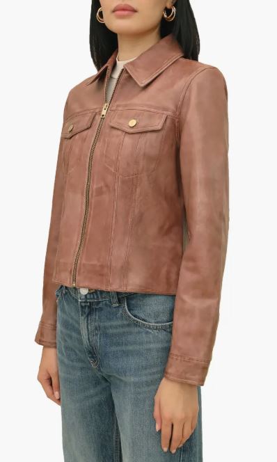 Women's Brown Trucker Leather Jacket