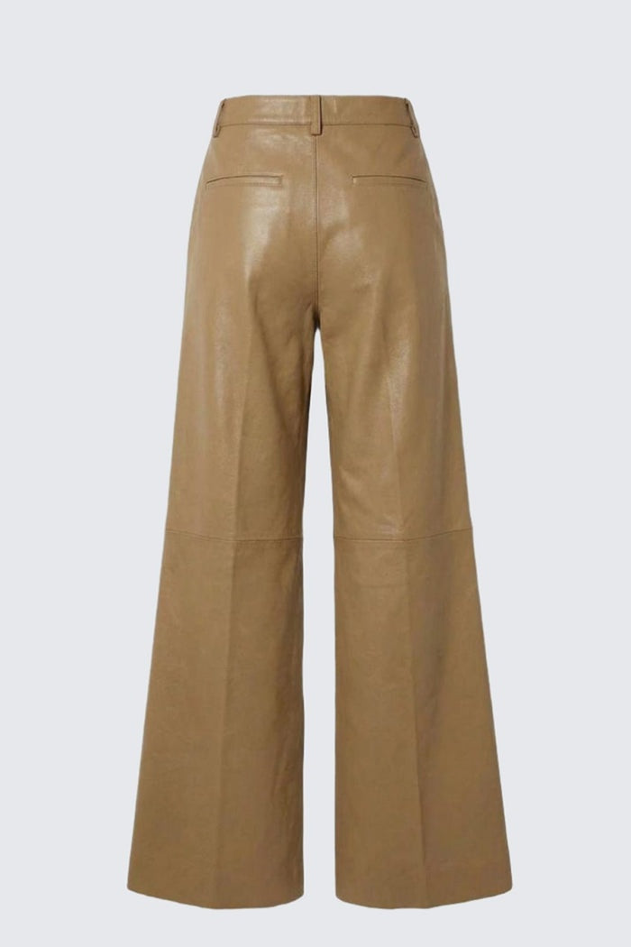 Women's Brown Wide Leg Leather Pant