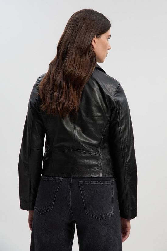 Women's Cafe Racer Biker Leather Jacket In Black - Arcane Fox