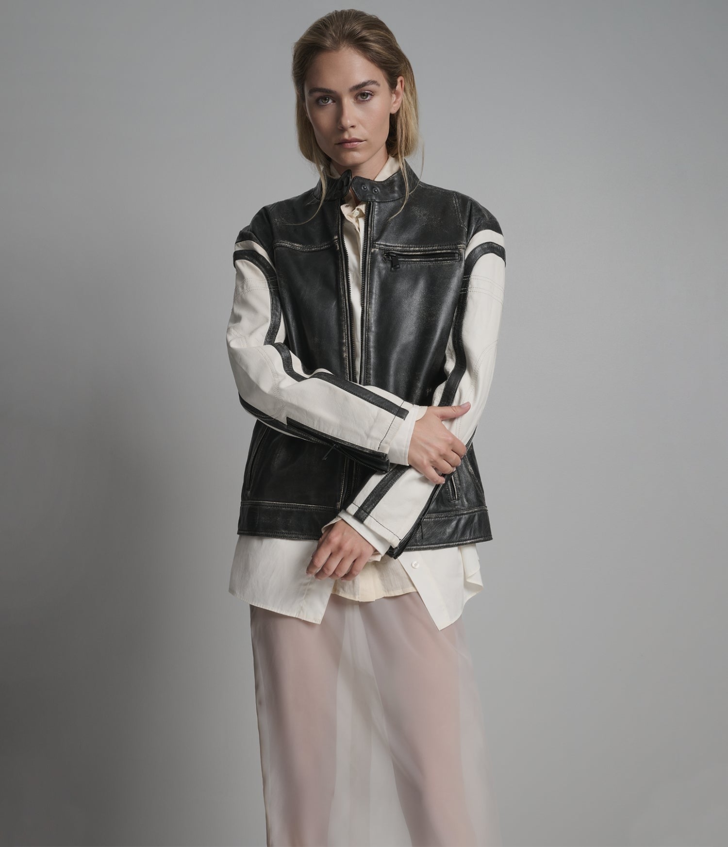 Women's Cafe Racer Black Leather Jacket - Arcane Fox