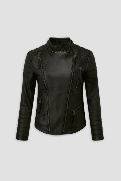 Women's Cafe Racer Leather Jacket In Black