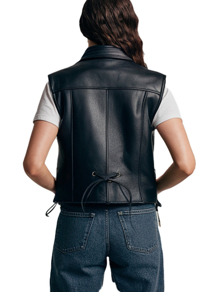 Women's Classic Black Leather Vest