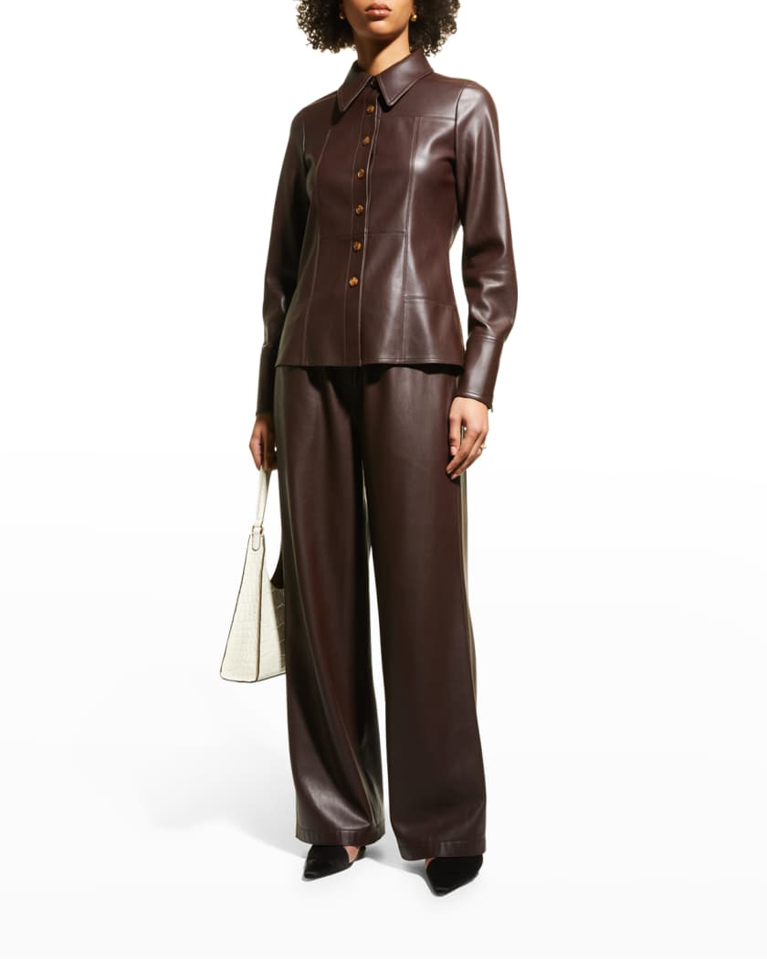 Women's Classic Leather Shirt In Coffee Brown