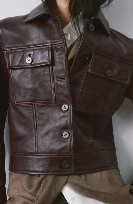 Women's Coffee Brown Trucker Leather Jacket