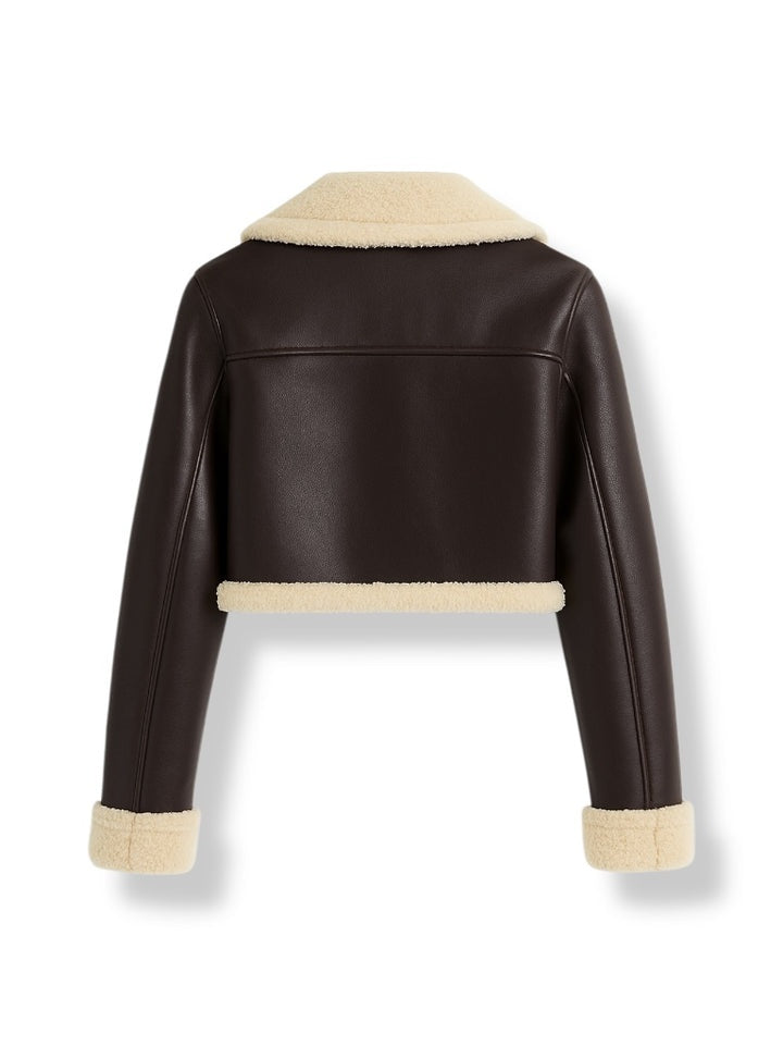 Women's Cropped Dark Brown Fur Leather Jacket