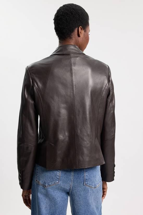 Women's Cropped Leather Blazer In Chocolate Brown - Arcane Fox